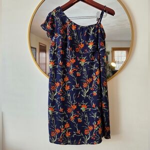 REVOLVE Heartloom Bailey Dress Navy Blue Small One Shoulder Floral Spring Mini